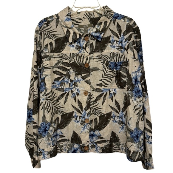 Denim&Co. Naturals Linen Blend Button Down Jacket/Blazer Size 1X - Picture 2 of 11